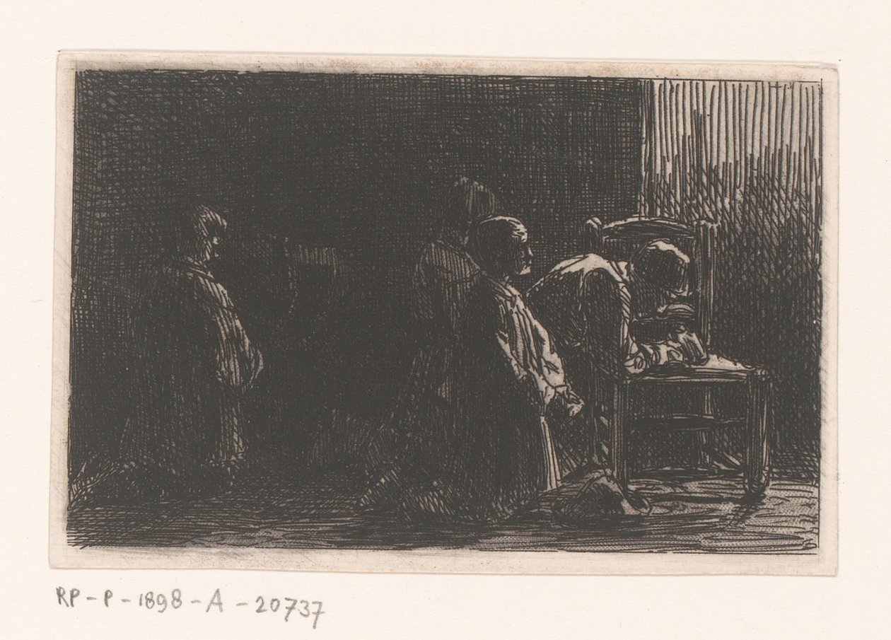 Figures priant devant une chaise - Charles Emile Jacque
