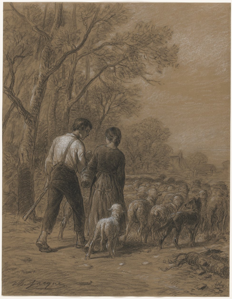 Rentrer les moutons - Charles Emile Jacque