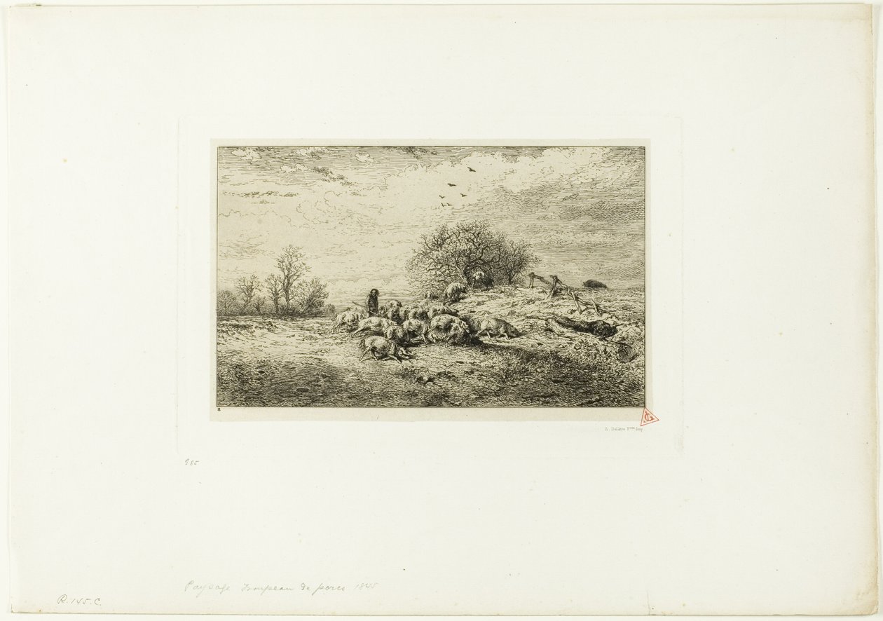 Paysage avec troupeau de cochons - Charles Emile Jacque