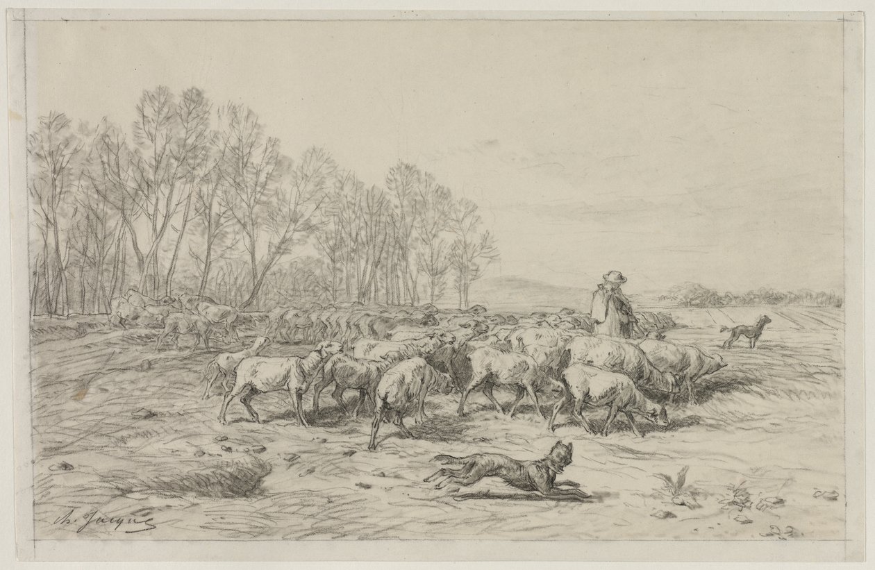 Paysage avec un troupeau de moutons - Charles Emile Jacque