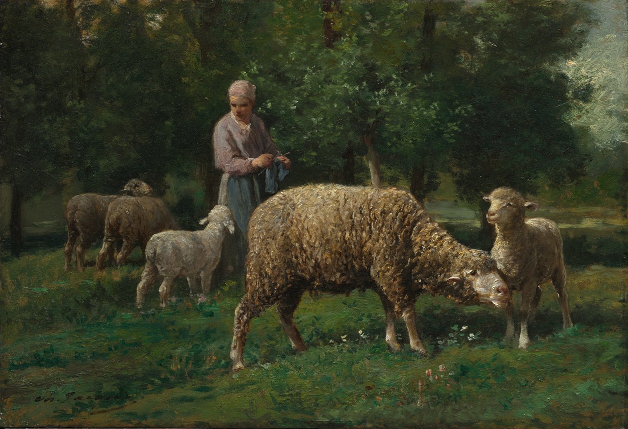 Bergère avec moutons - Charles Emile Jacque