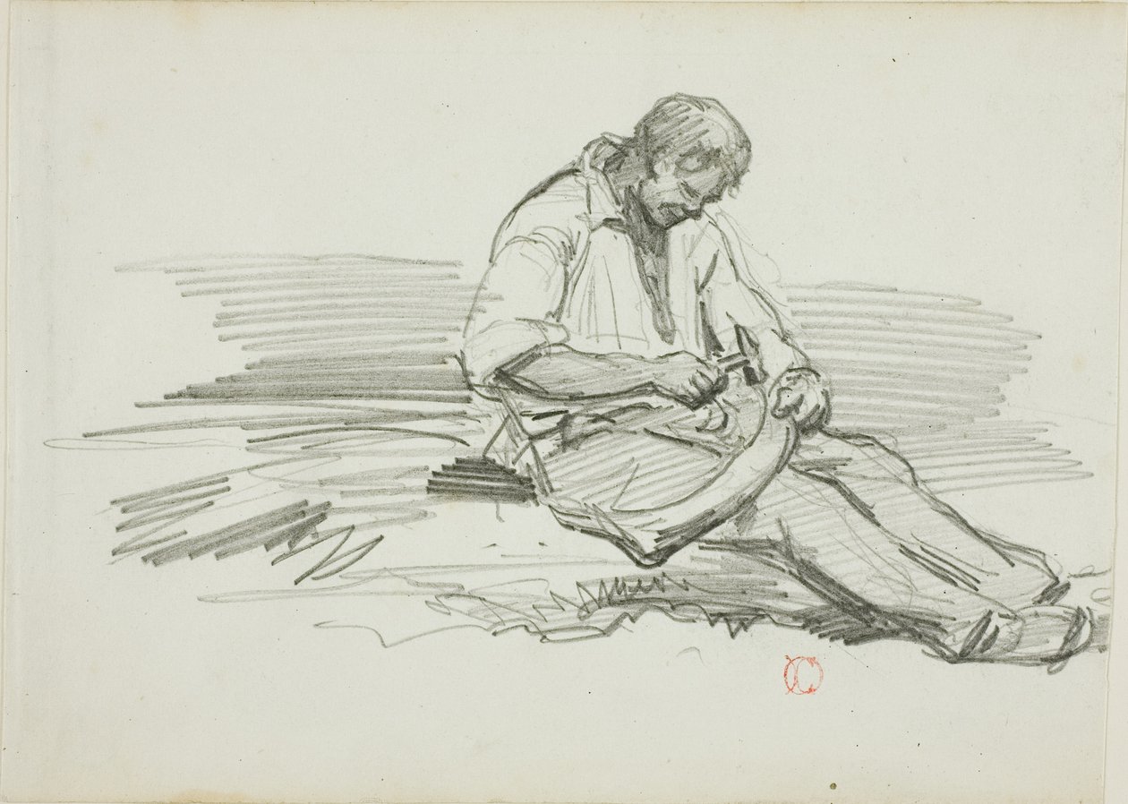 Homme réparant une faux - Charles Francois Daubigny