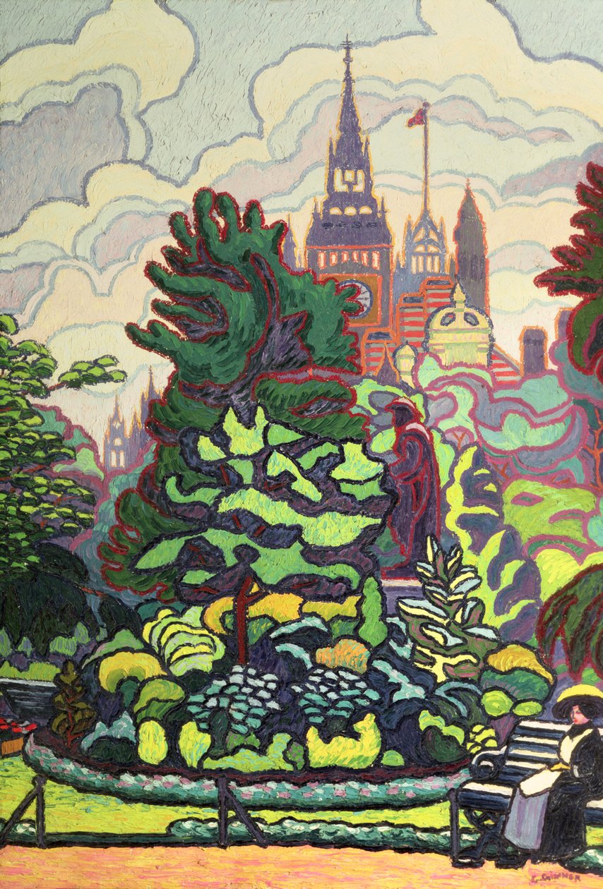 Jardins le long de Victoria Embankment - Charles Ginner