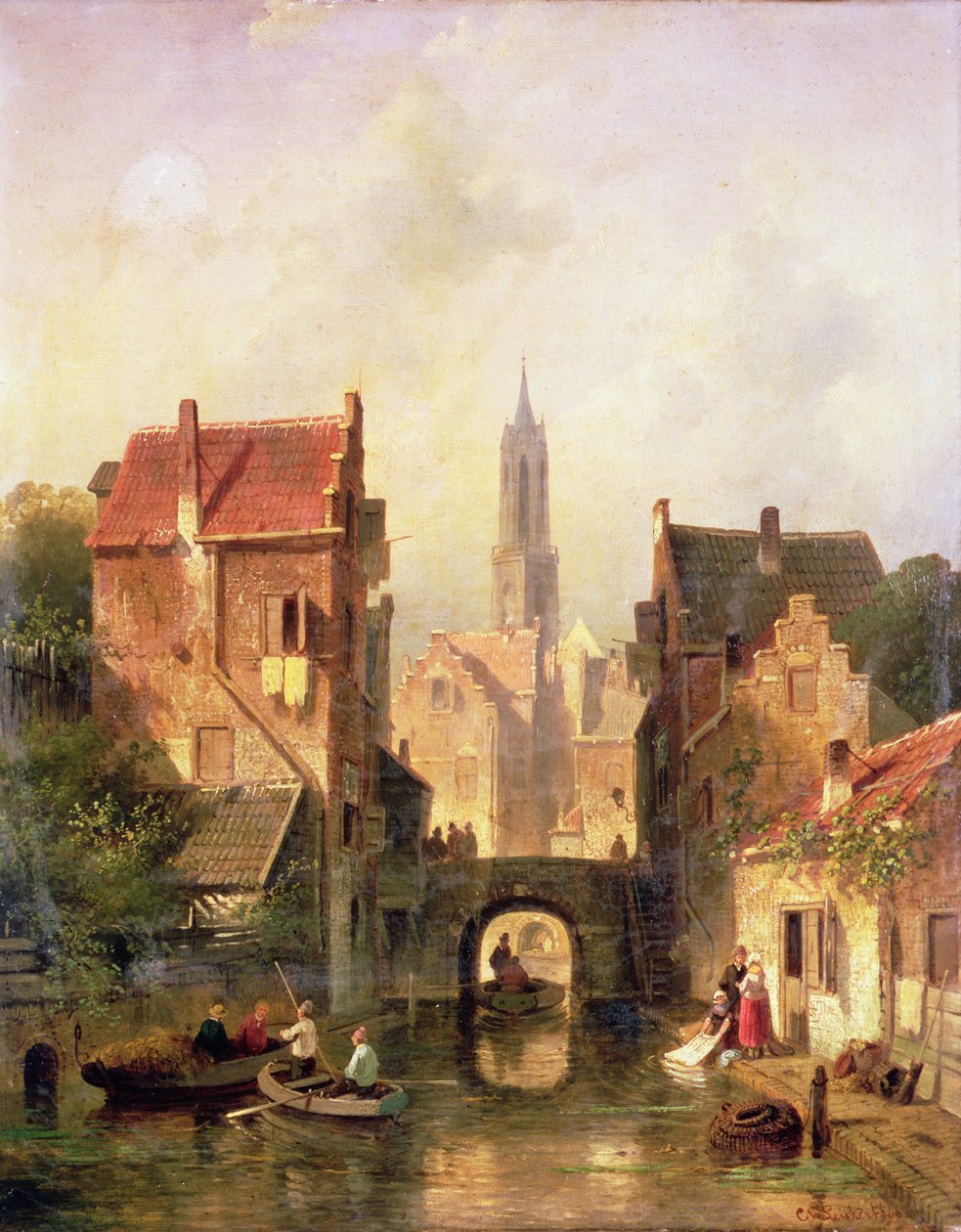 Une scène de canal néerlandais, 1866 - Charles Henri Joseph Leickert