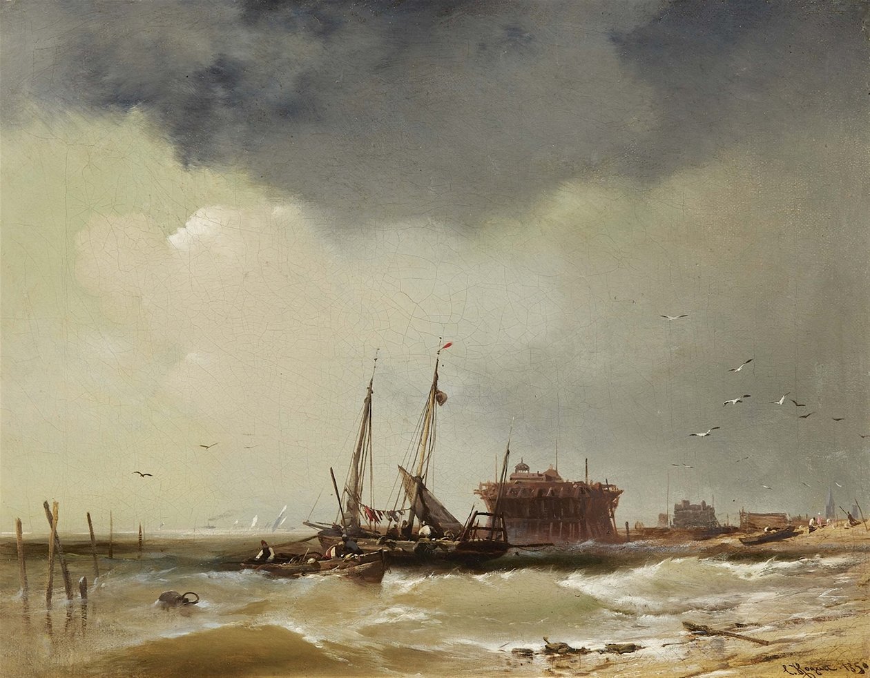 Atterrissage des bateaux de pêche sur une plage - Charles Hoguet