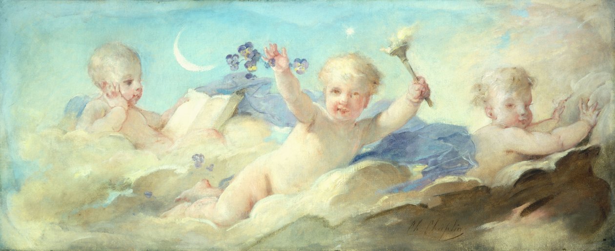 Putti folâtrant dans les nuages - Charles Joshua Chaplin