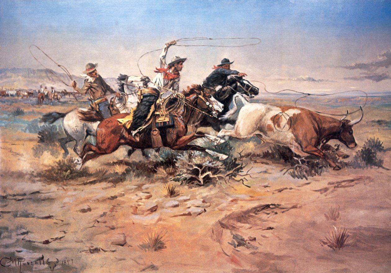 Cowboys attrapant un bouvillon - Charles Marion Russell
