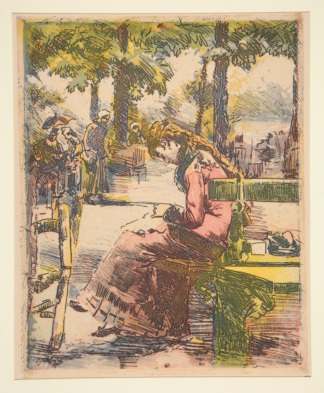 Jeune fille sur un banc, cousant - Charles Maurin