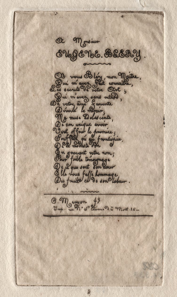 Vers à Eugène Bléry - Charles Meryon