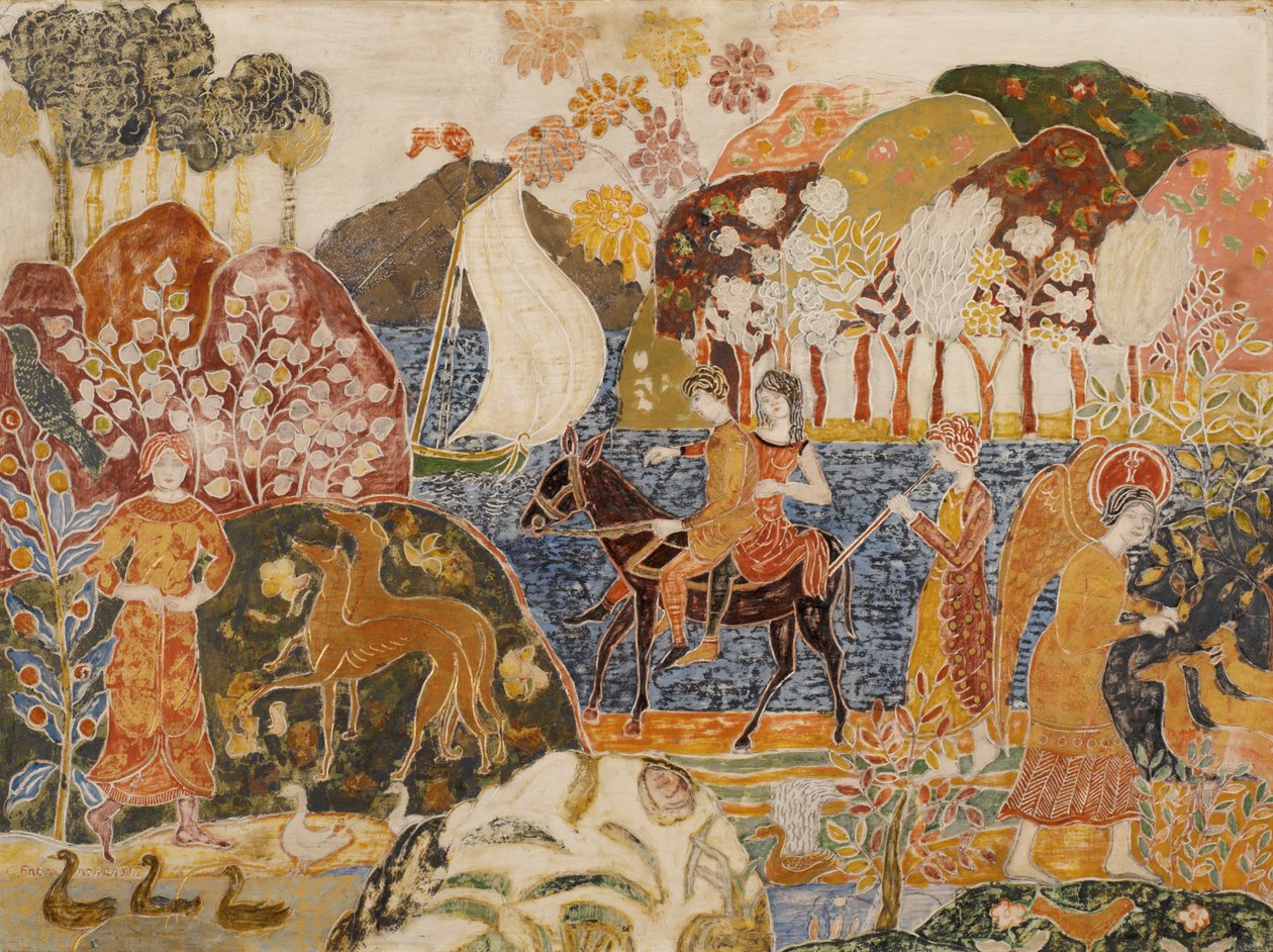 Deux figures sur une mule - Charles Prendergast