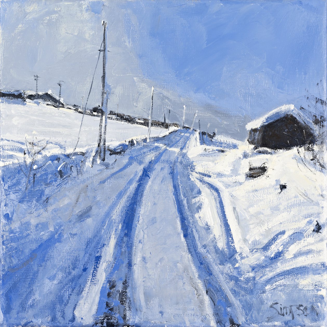 Route enneigée, 2010 (huile sur toile) - Charles Simpson