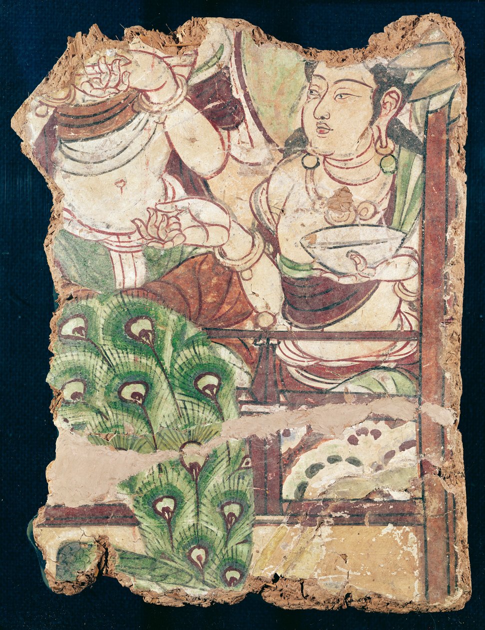 Fragment représentant un paradis bouddhiste, de Duldur-Aqur, Xinjiang, c.700 AD - Chinese School