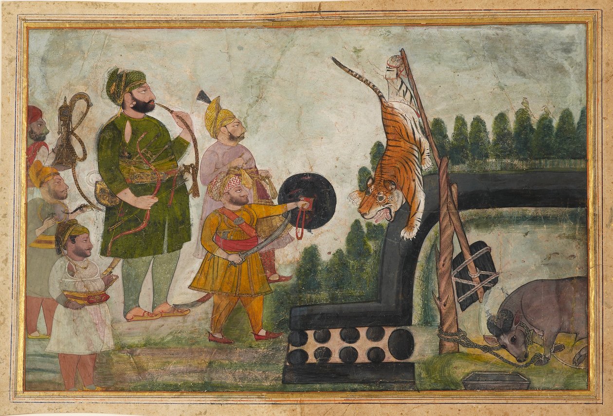 Rawat Gokul Das inspecte un tigre piégé, 1810-1815 - Chokha