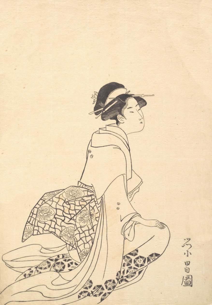 Une femme agenouillée - Chokosai Eisho