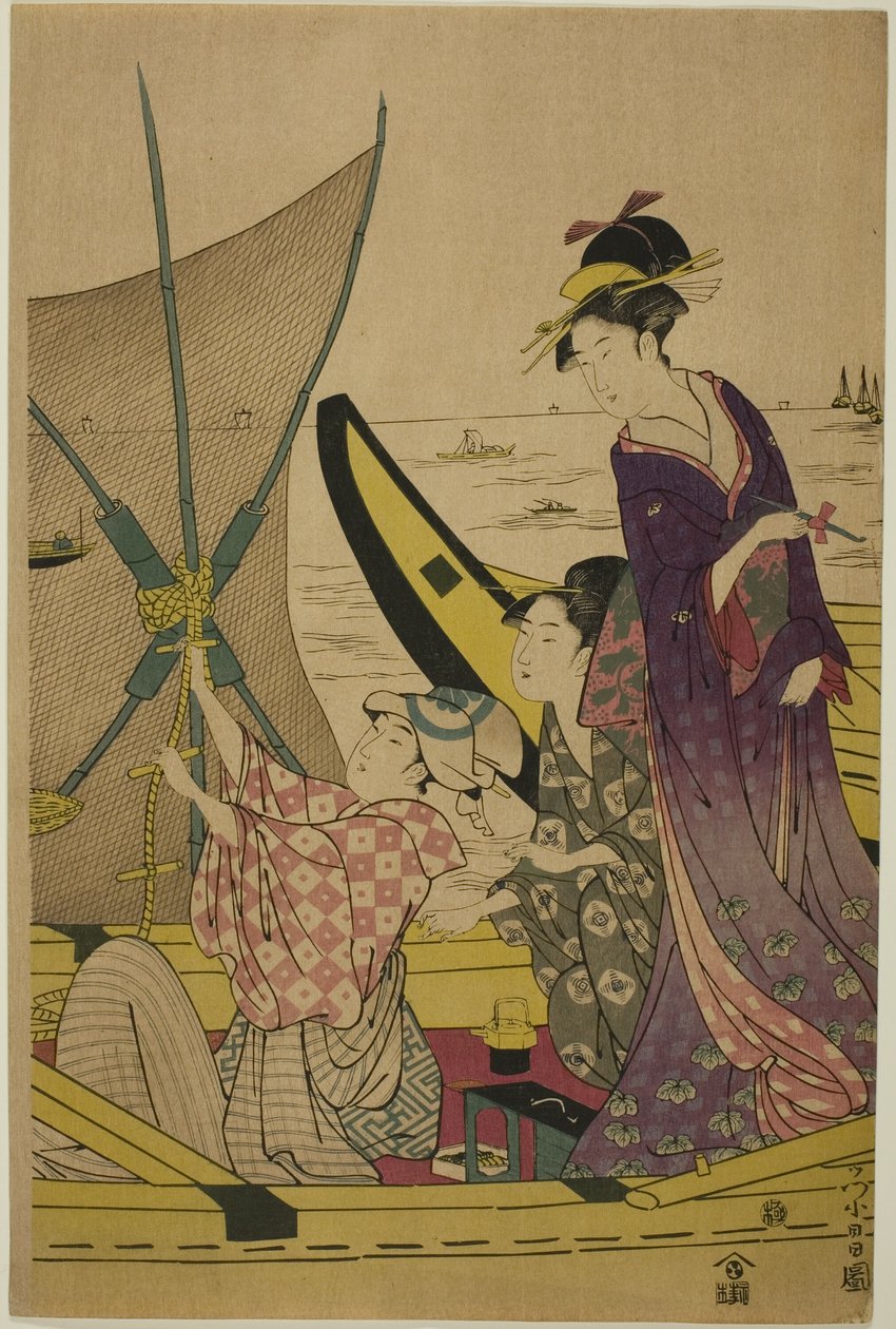Femmes sur un Bateau de Pêche - Chokosai Eisho