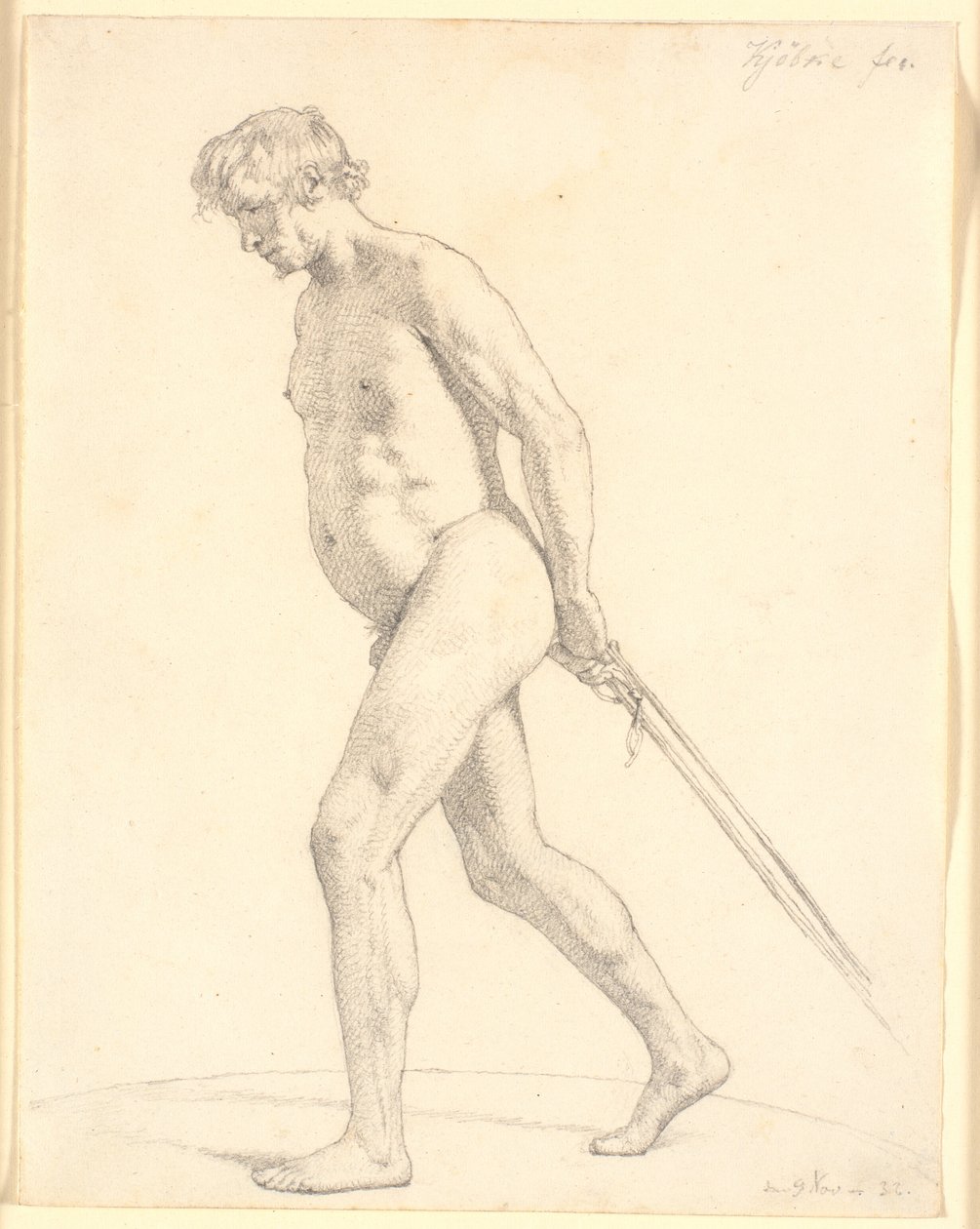 Modèle académique masculin marchant, tirant des cordes - Christen Købke