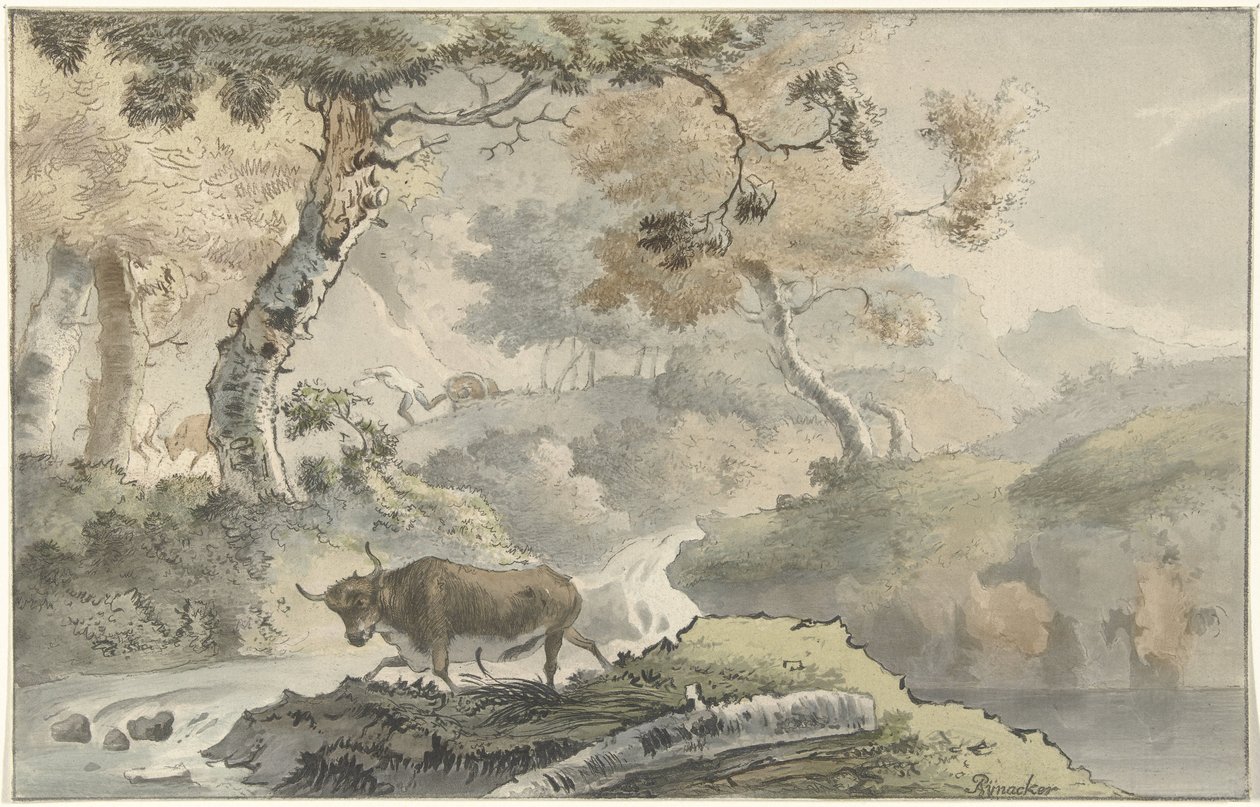 Paysage forestier avec un taureau - Christiaan Josi