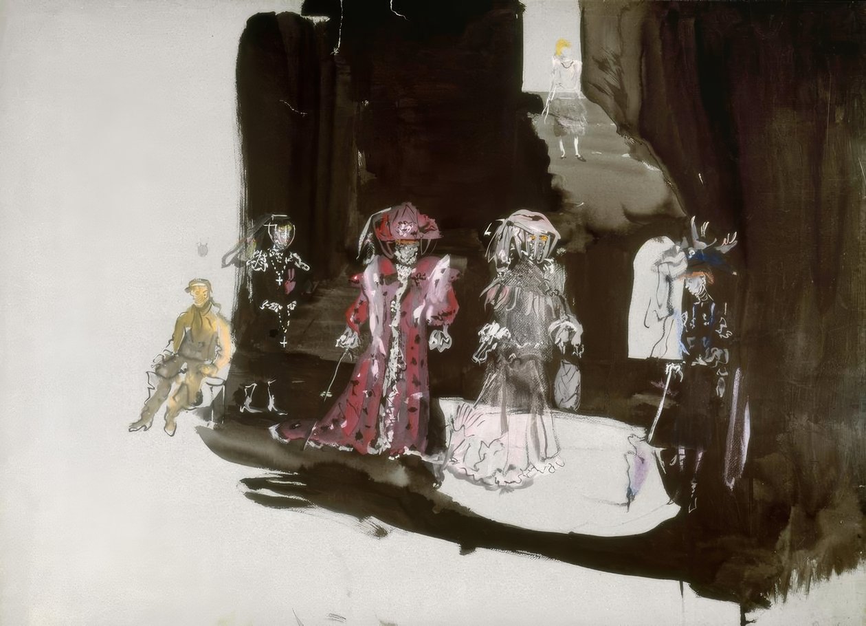 Conception de décor de scène avec figurines pour la première - Christian Bérard