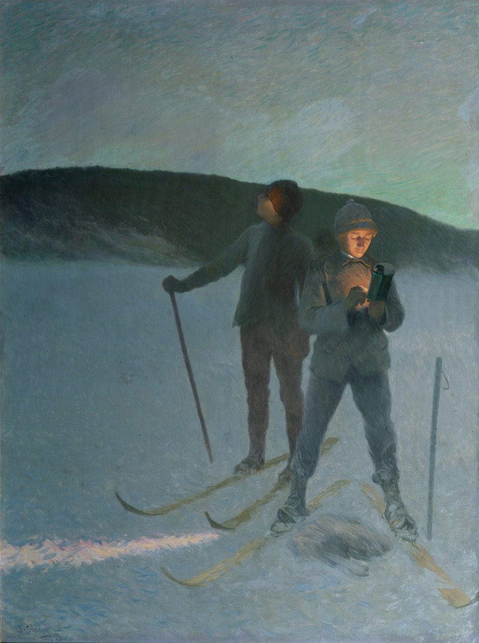 Pêche sur glace avec ski, soir - Christian Eriksen Skredsvig