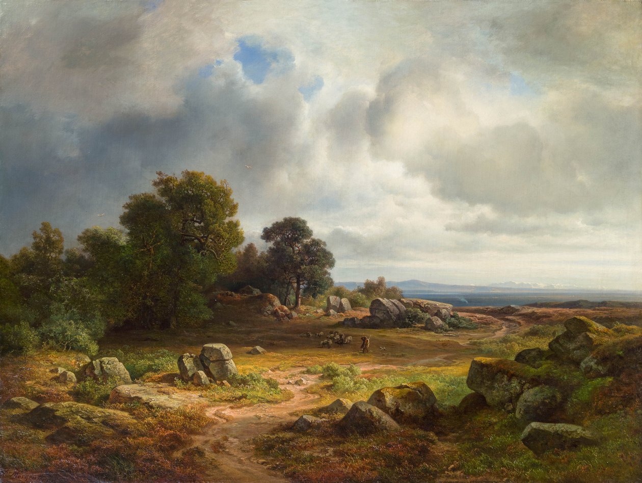 Vaste paysage avec troupeau de moutons - Christian Morgenstern
