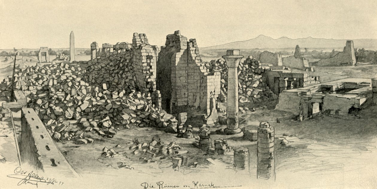 Temples en ruines à Karnak, Égypte, 1898 - Christian Wilhelm Allers