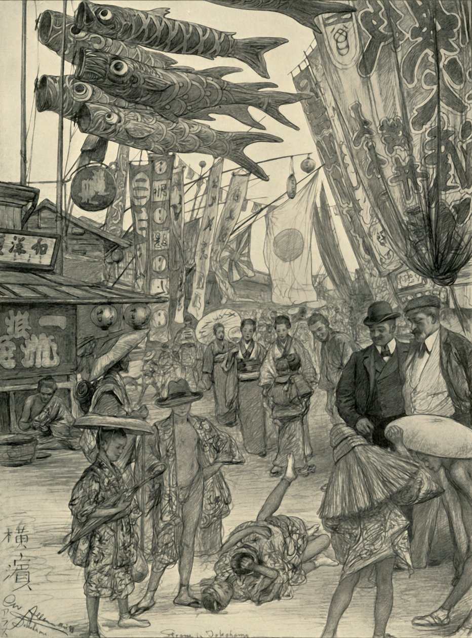 Scène de rue, Yokohama, Japon, 1898 - Christian Wilhelm Allers