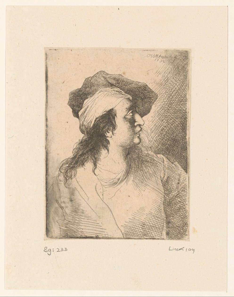 Figure regardant vers le haut avec un béret - Christian Wilhelm Ernst Dietrich