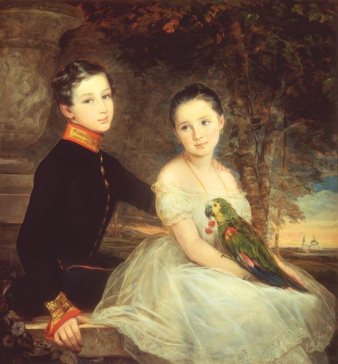 Enfants avec perroquet - Christina Robertson