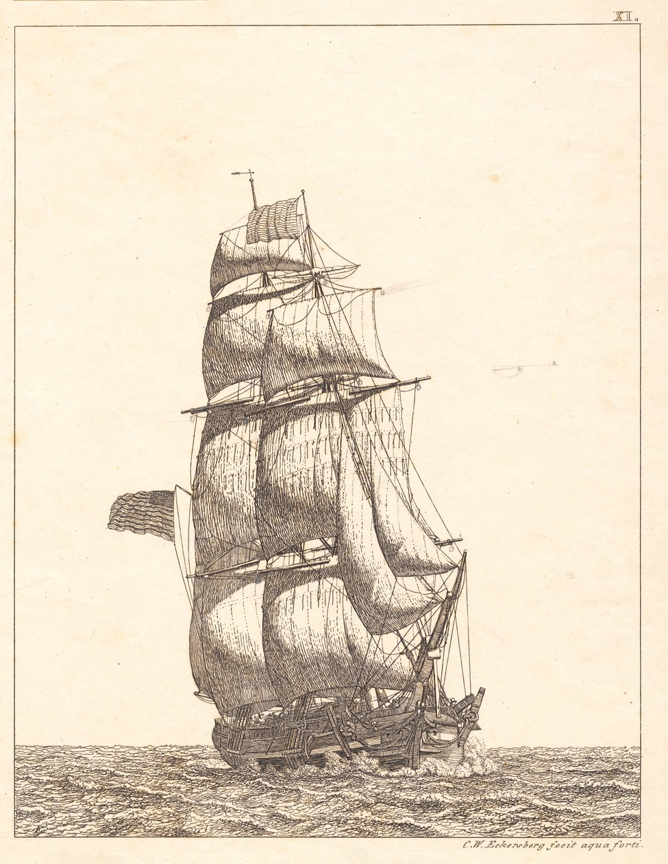 Danois :  Un brick nord-américain - Christoffer Wilhelm Eckersberg