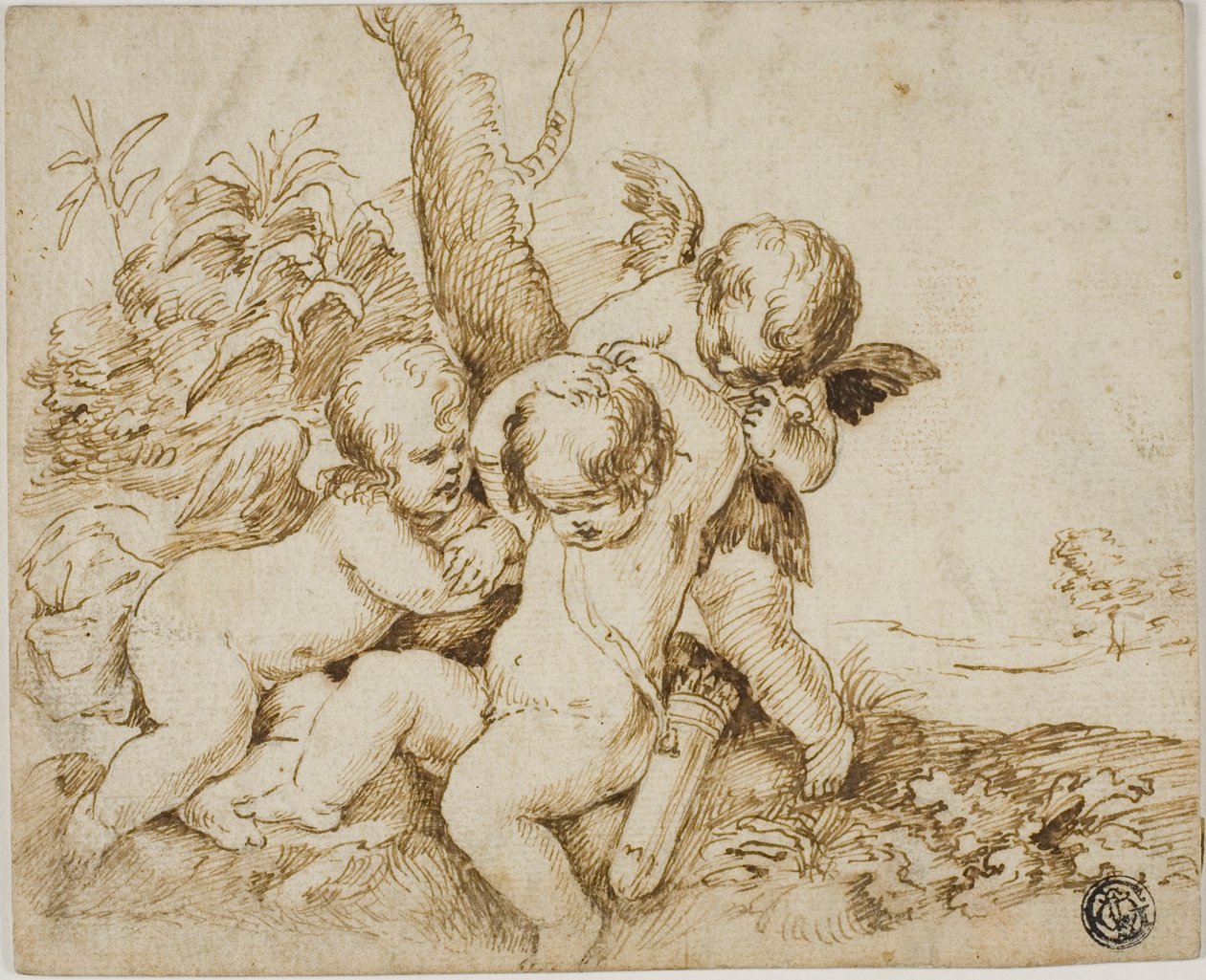 Deux Putti bandent les yeux d