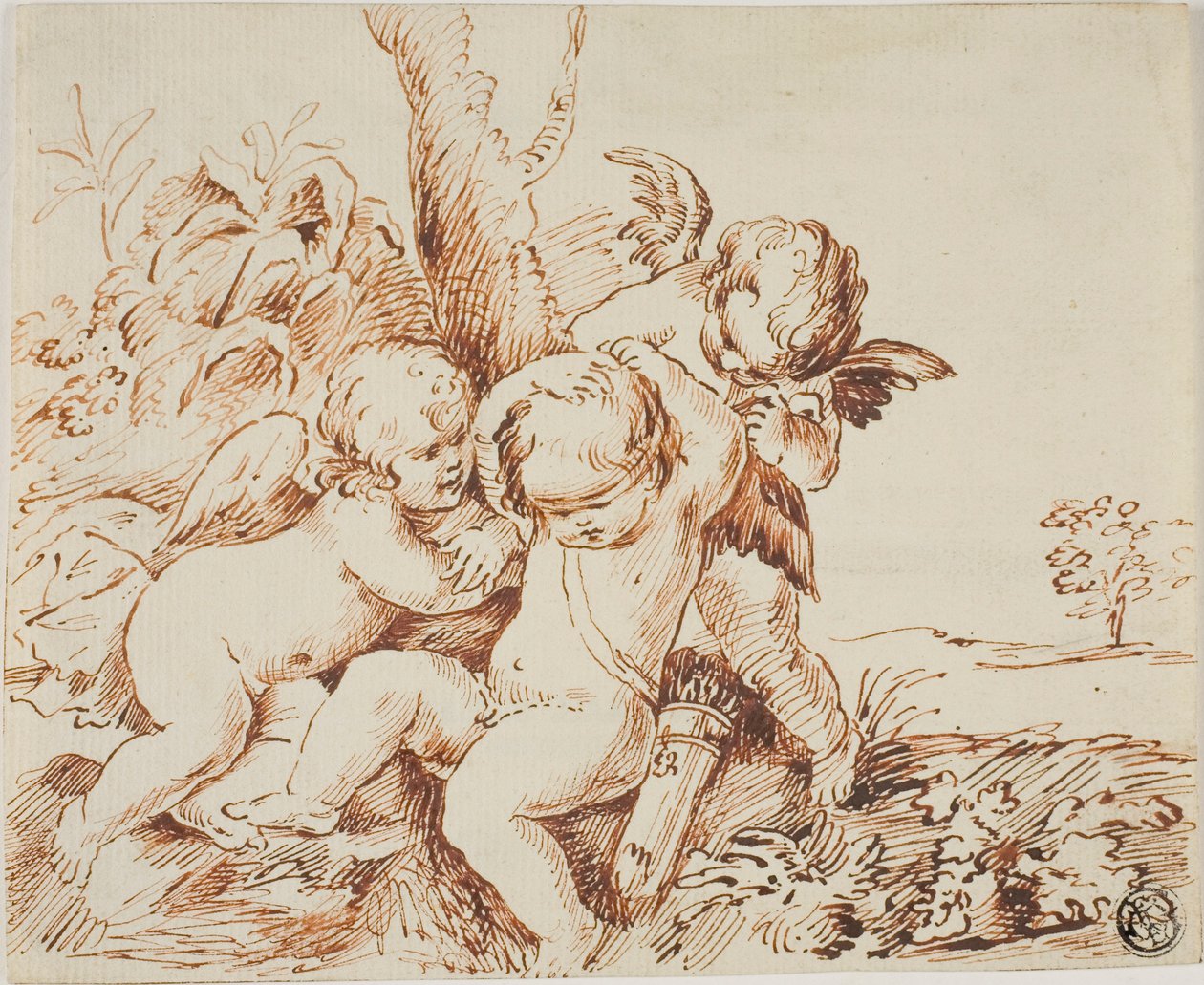 Deux Putti bandent les yeux d