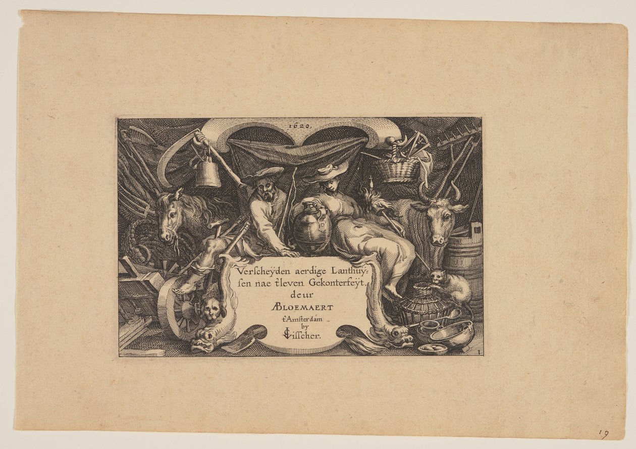 Page de titre, tirée de Paysages (Verscheyden aerdige Lanthuysen...) - Claes Jansz. Visscher