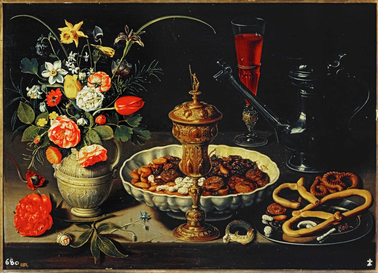 Table avec pichet, fleurs, fruits secs ... - Clara Peeters