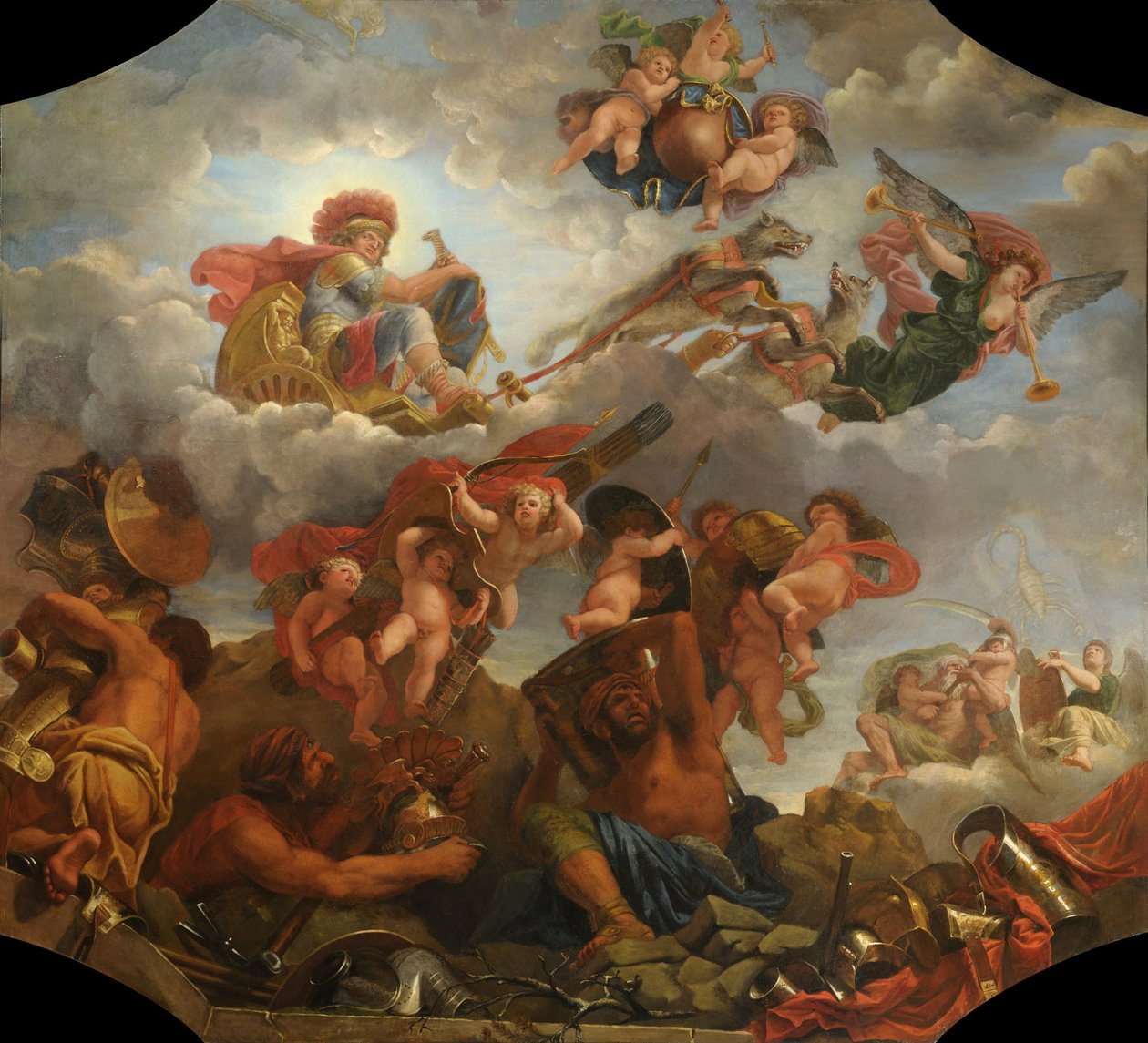 Mars sur son char tiré par des loups - Claude II Audran