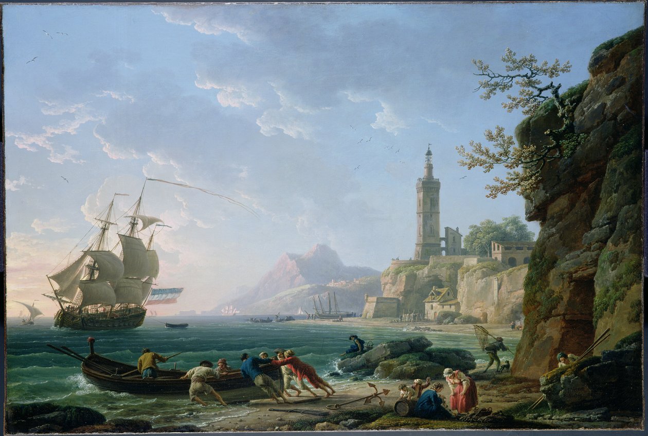 Claude-Joseph Vernet. Paysage côtier méditerranéen. Navire marchand néerlandais dans une baie. - Claude Joseph Vernet