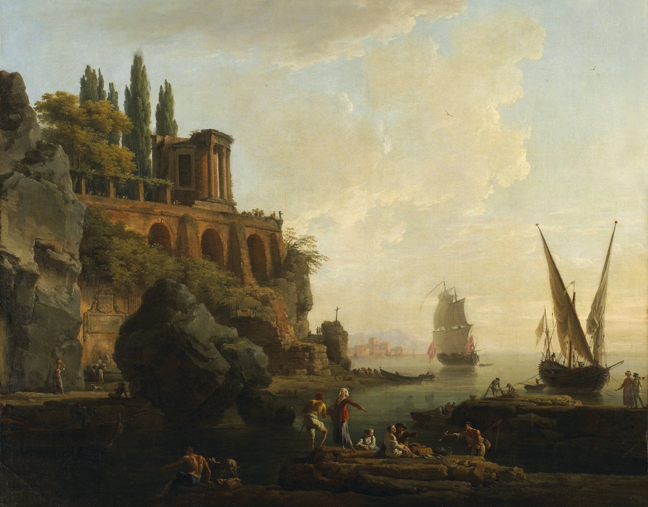 Paysage imaginaire, scène de port italien - Claude Joseph Vernet