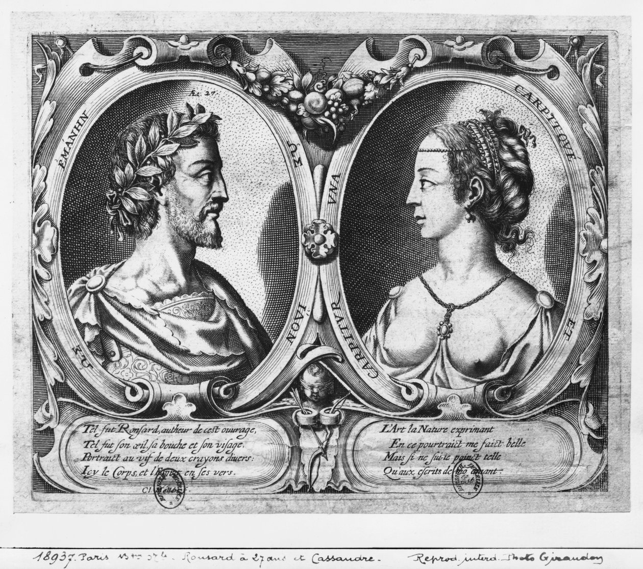 Pierre de Ronsard, âgé de 27 ans et Cassandre Salviati - Claude Mellan