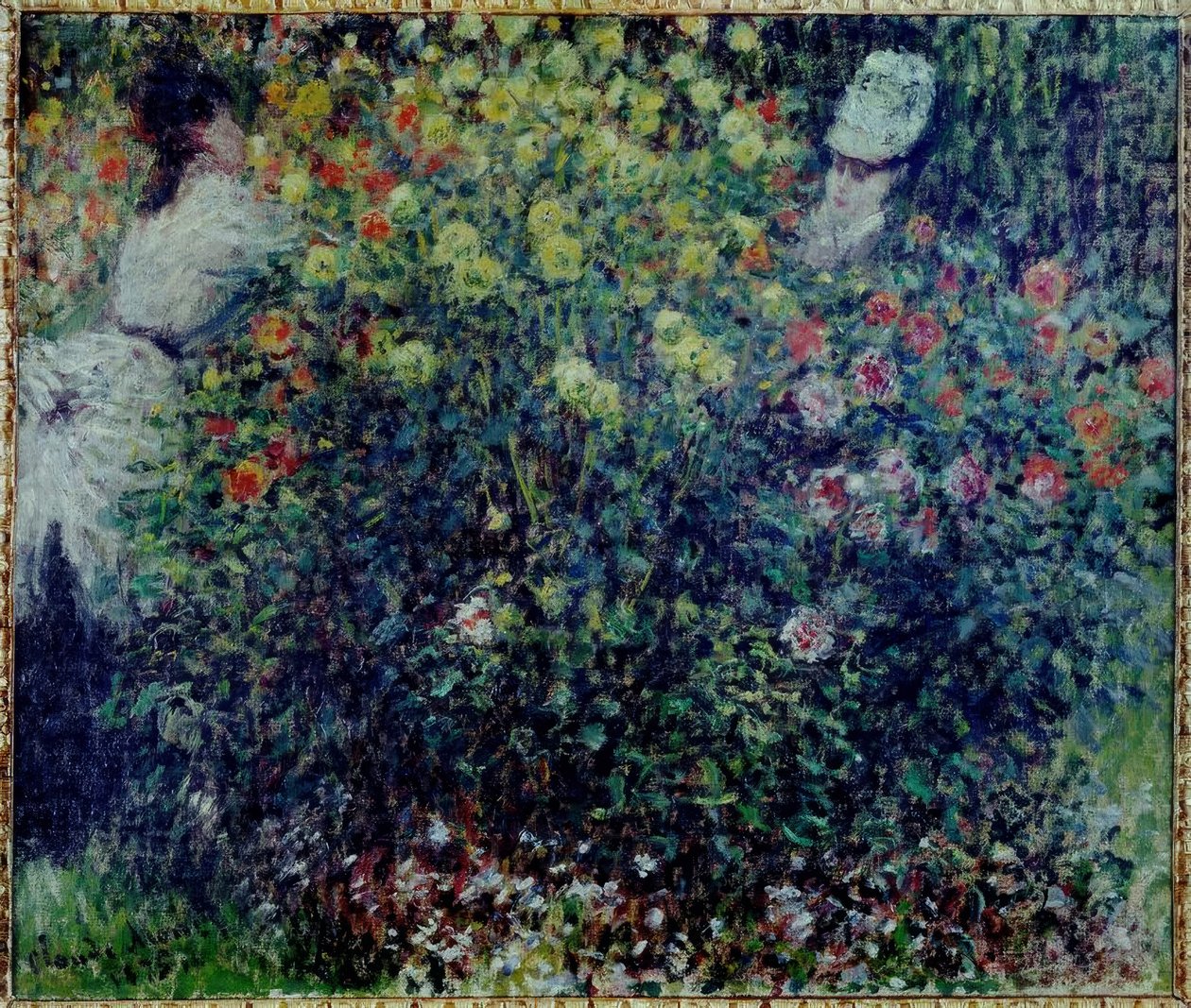 Jeunes filles dans un massif de dahlias - Claude Monet