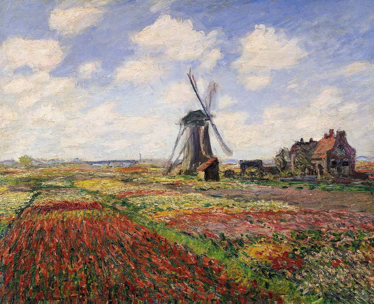 Champs de tulipes avec le moulin à vent de Rijnsburg, 1886 - Claude Monet