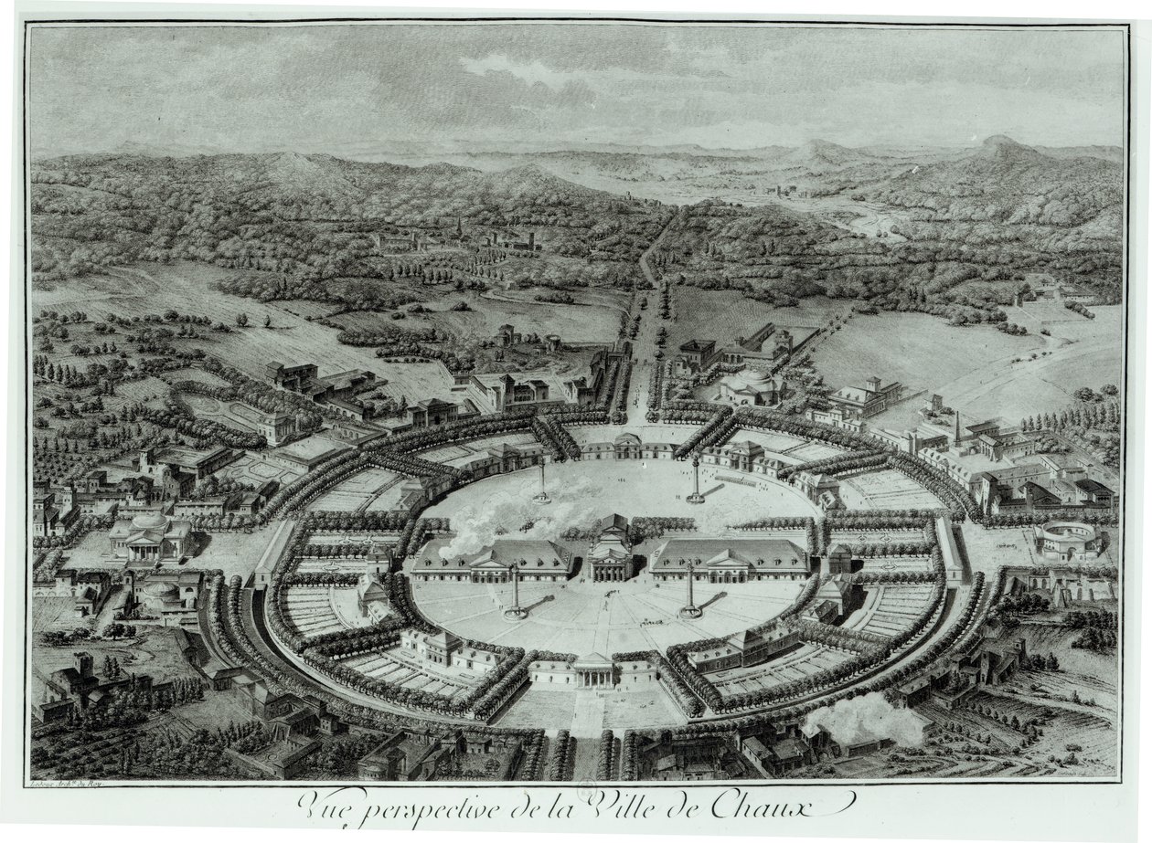 Vue en perspective de la ville de Chaux, c. 1804 - Claude Nicolas Ledoux