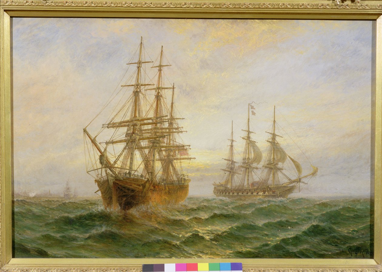 Deux navires passant au coucher du soleil - Claude T. Stanfield Moore