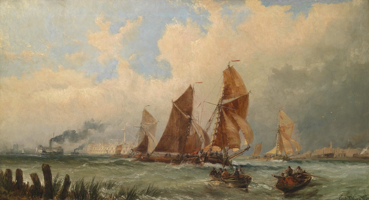 Navires au port de Portsmouth - Claude T. Stanfield Moore