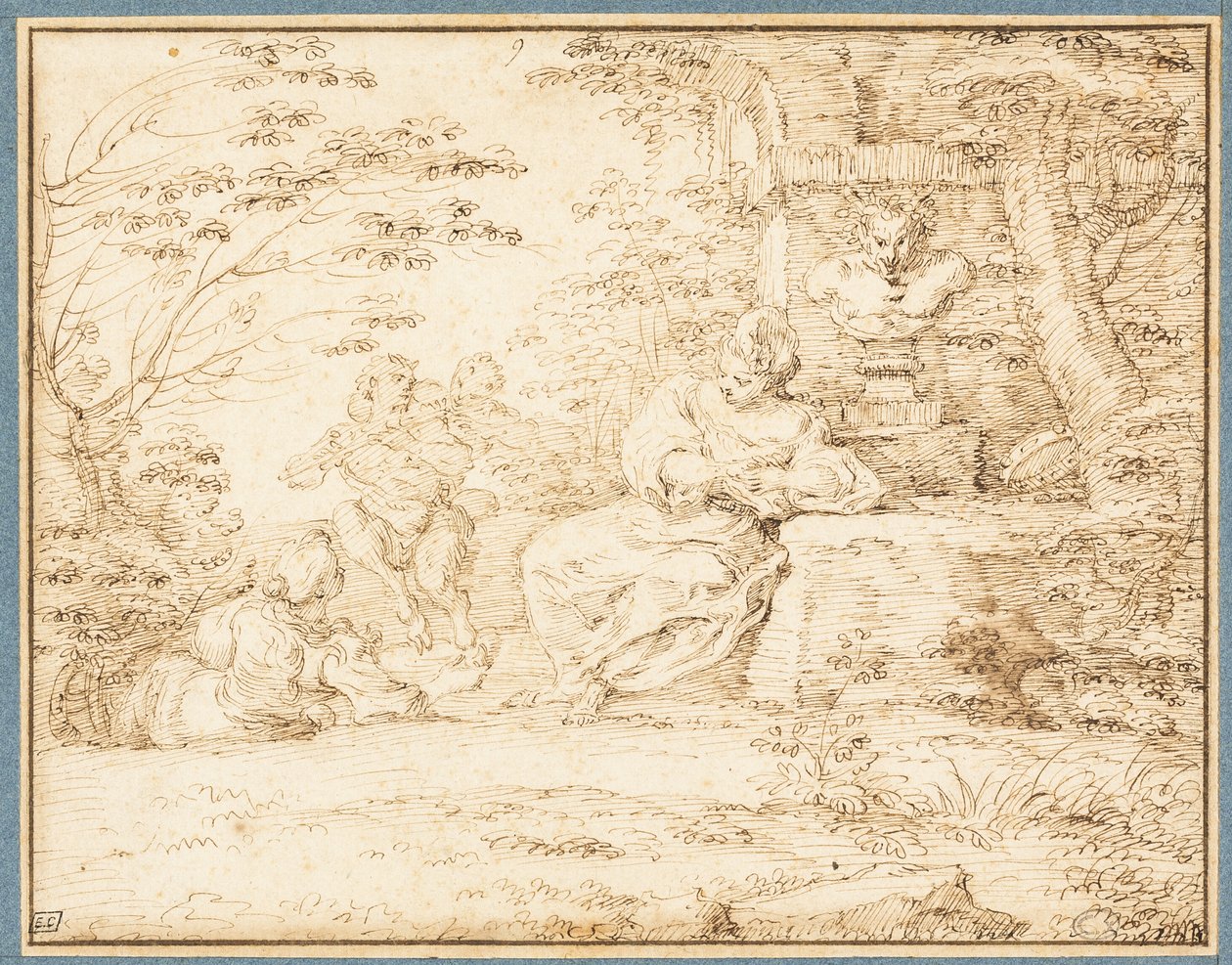 Deux femmes au repos et deux satyres dansant - Claude Gillot