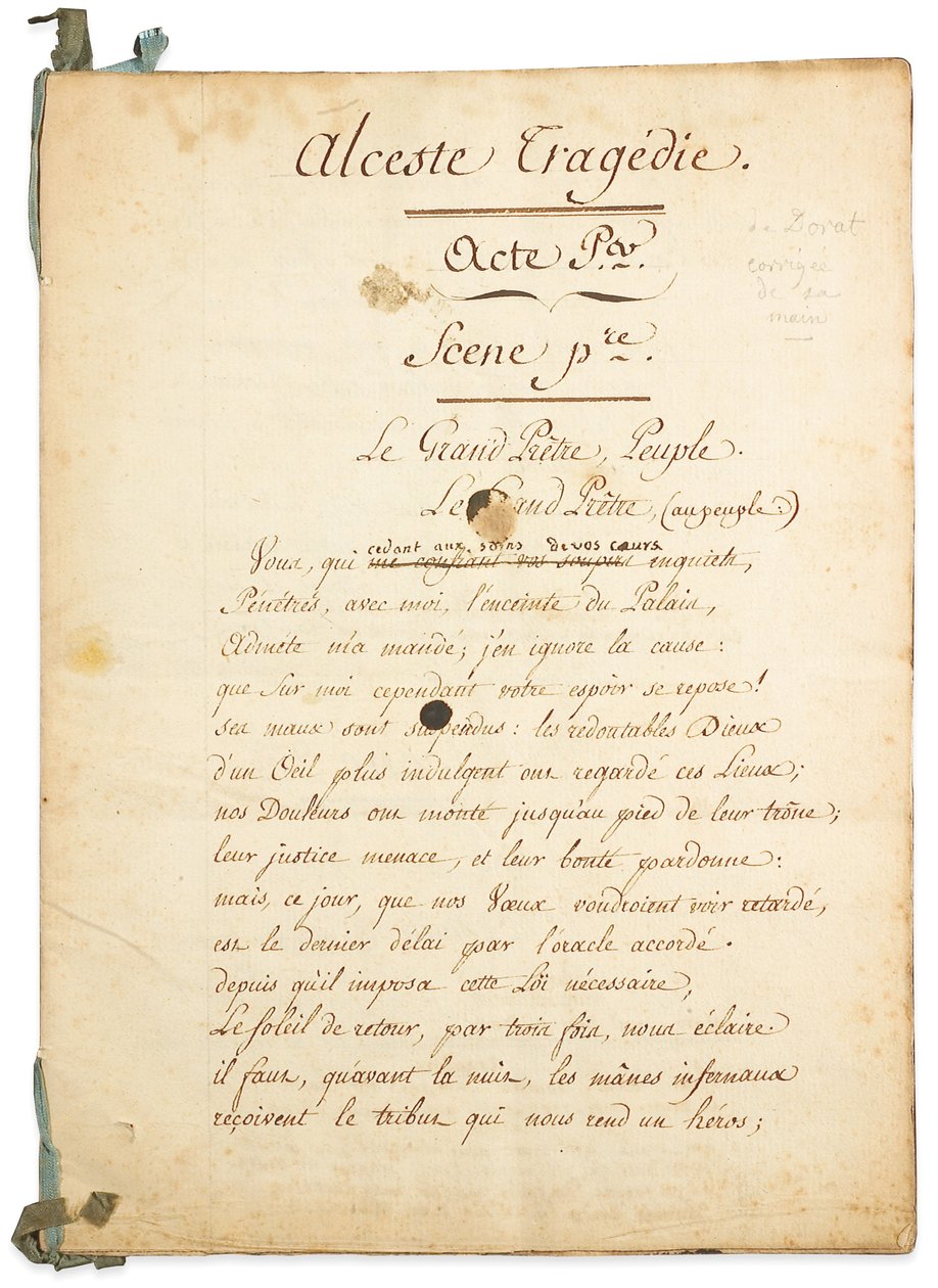Manuscrit de "Alceste" - Claude Joseph Dorat