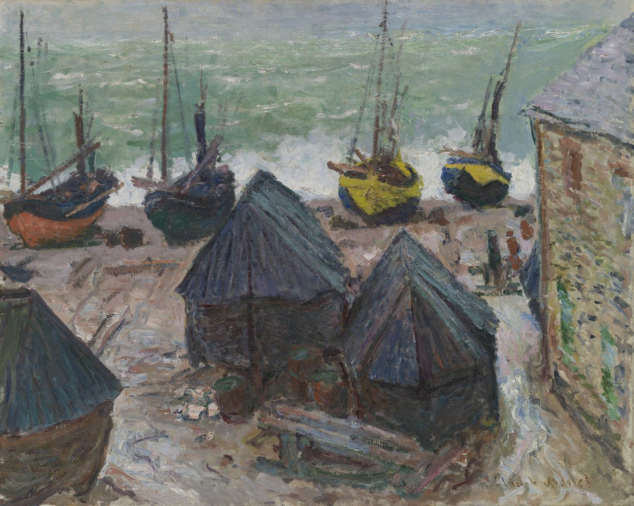 Bateaux sur la plage à Étretat - Claude Monet