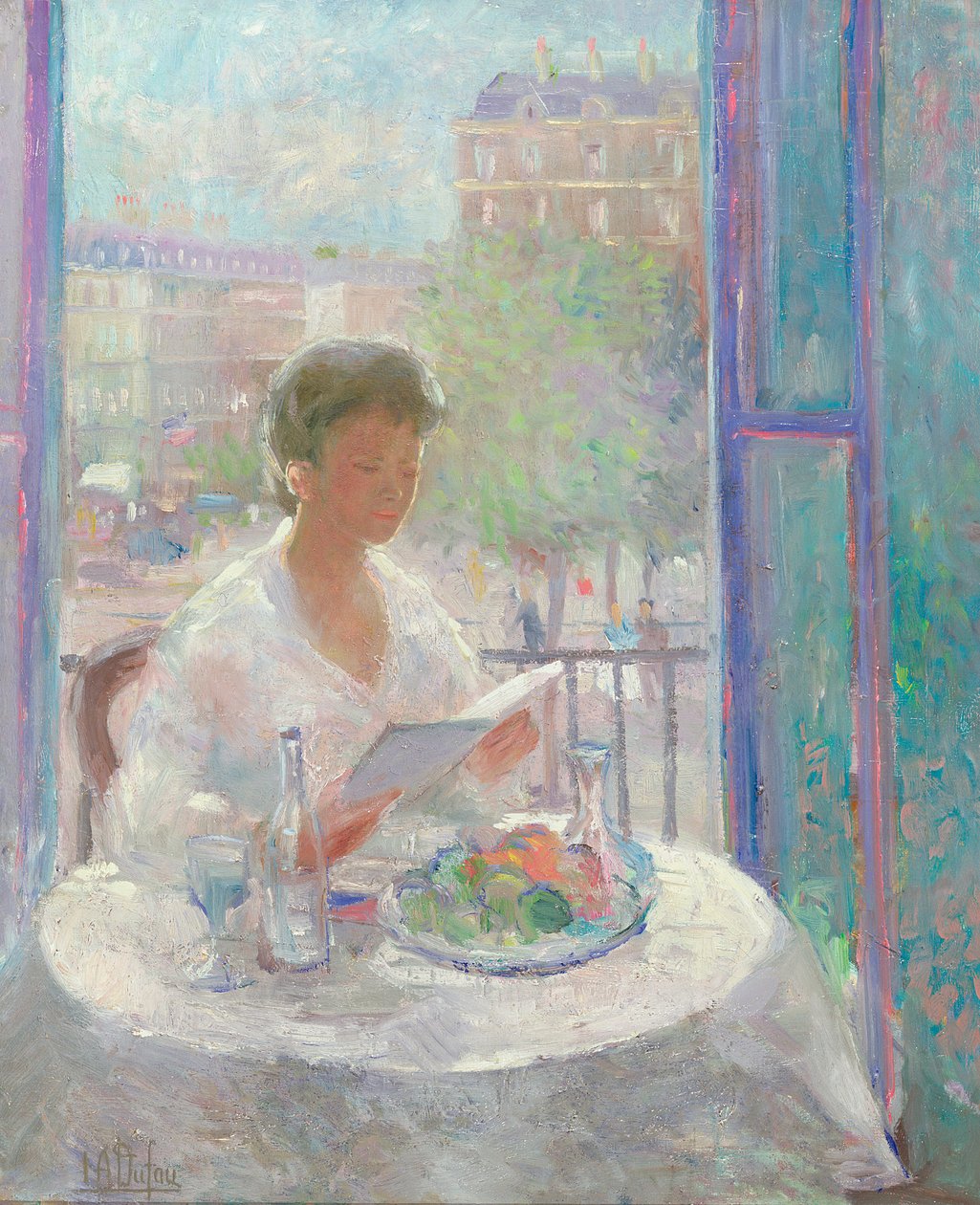 Dame lisant à une fenêtre ouverte - Clementine Helene Dufau