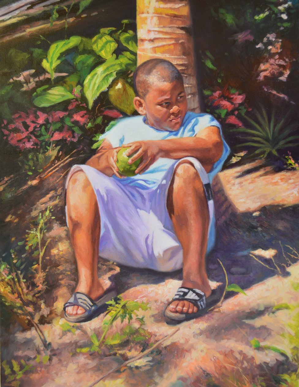 Garçon, fruit à pain, noix de coco - Colin Bootman