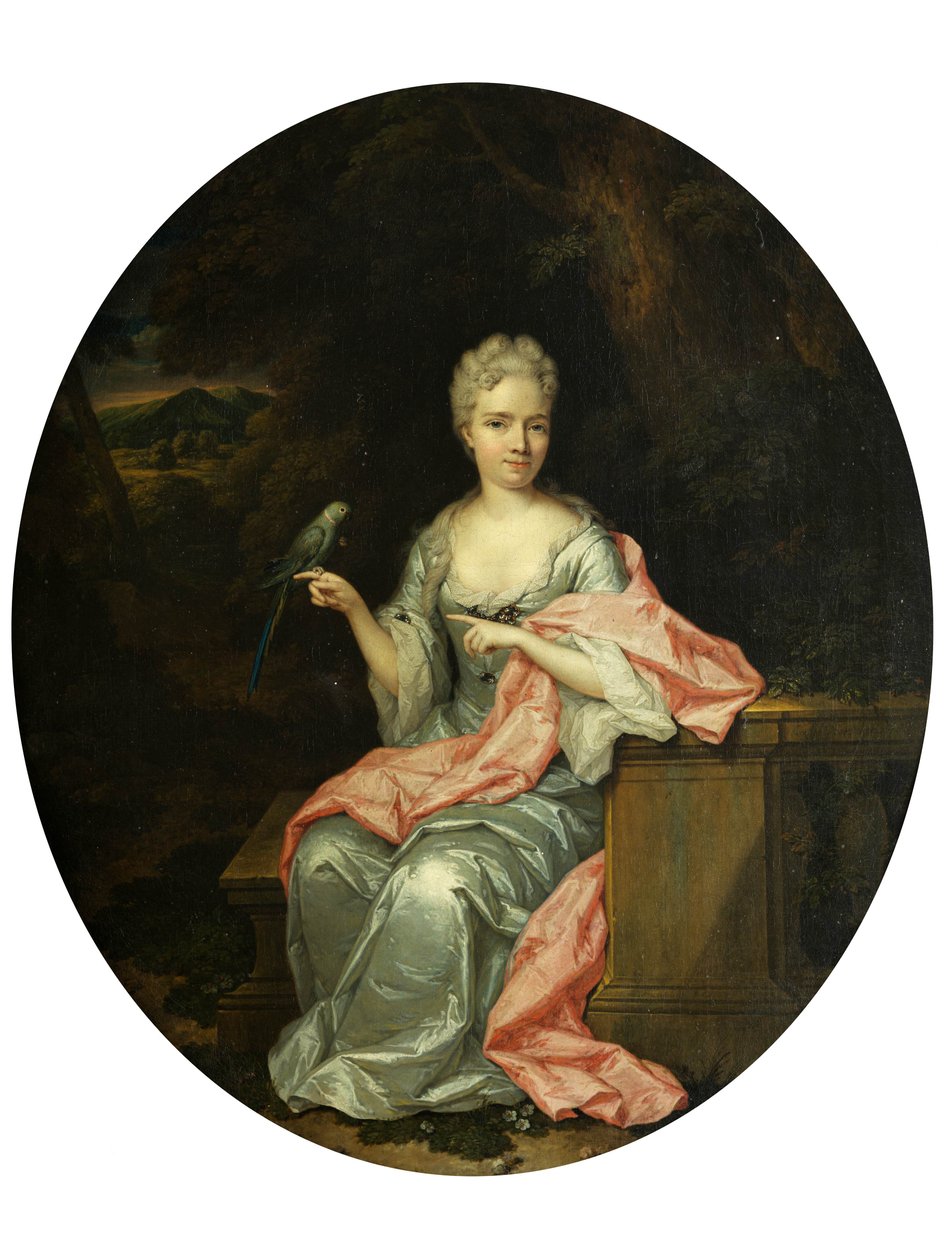 Constantin Netscher Portrait de femme avec perroquet - Constantijn Netscher