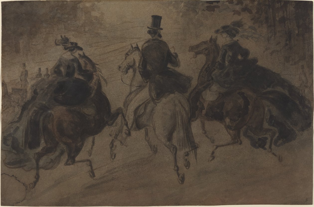 Cavalier et deux dames à cheval - Constantin Guys