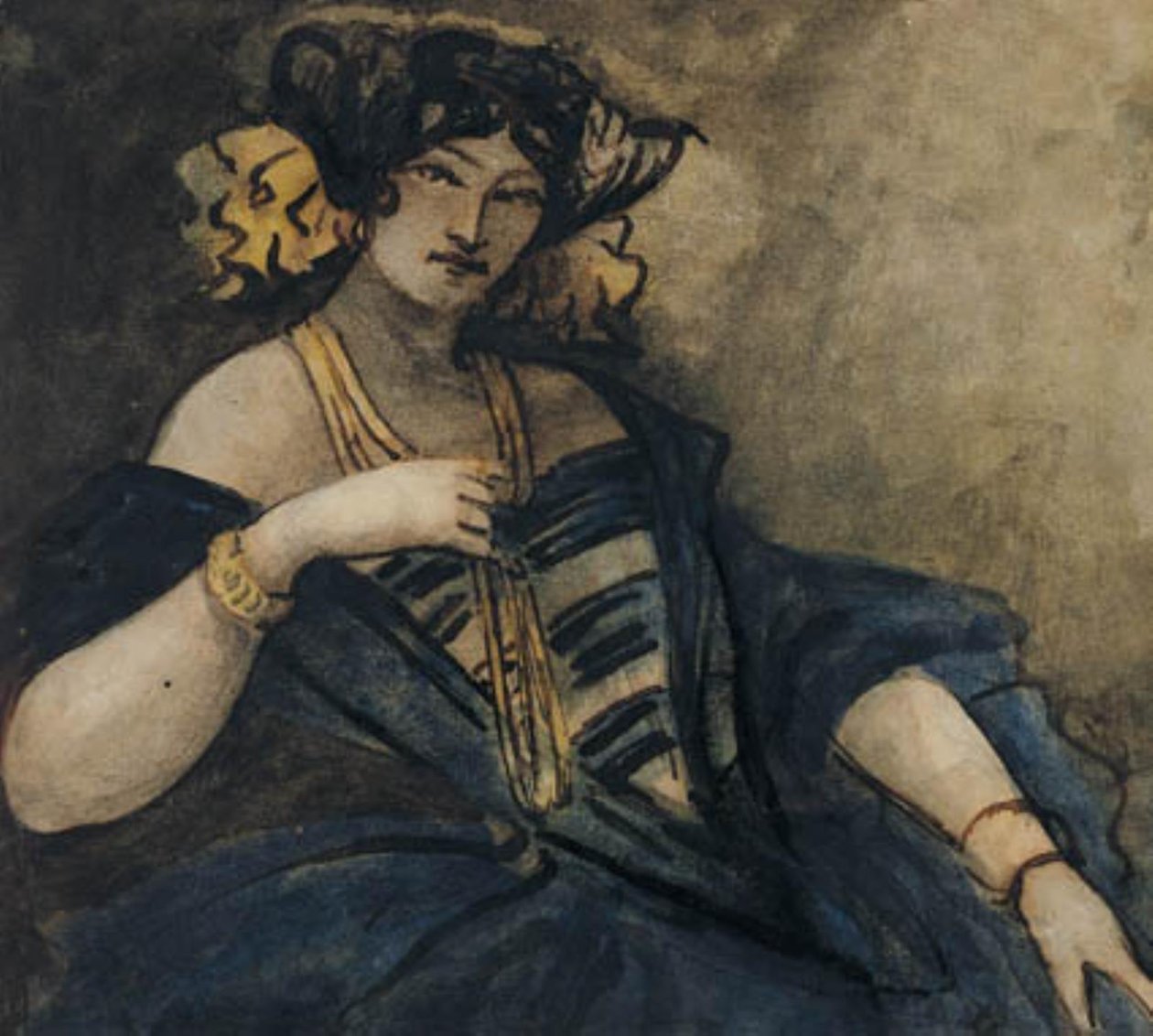 Femme élégamment vêtue, assise, demi-figure - Constantin Guys
